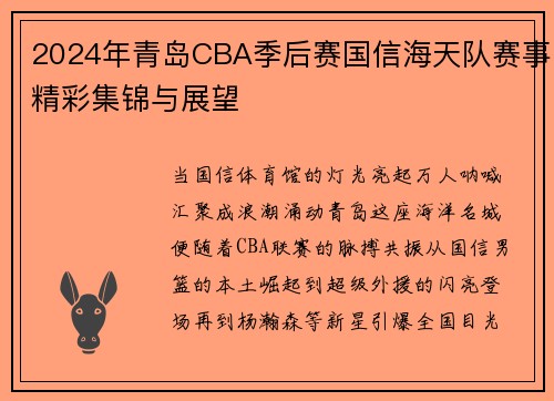 2024年青岛CBA季后赛国信海天队赛事精彩集锦与展望